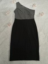 Guess Los Angeles One Shoulder Bodycon Dress Black Striped Top Women Size S
