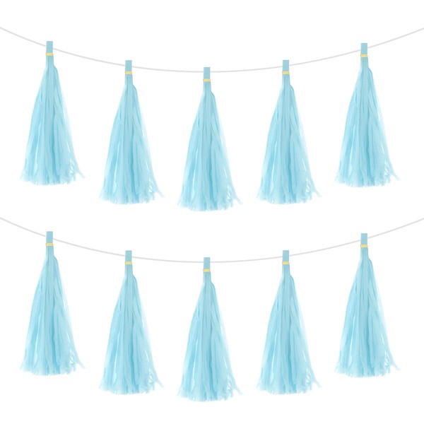 30 StüCk Hellblaue Quastengirlande Banner Mit Seidenpapierquasten Party Diy Kits-image
