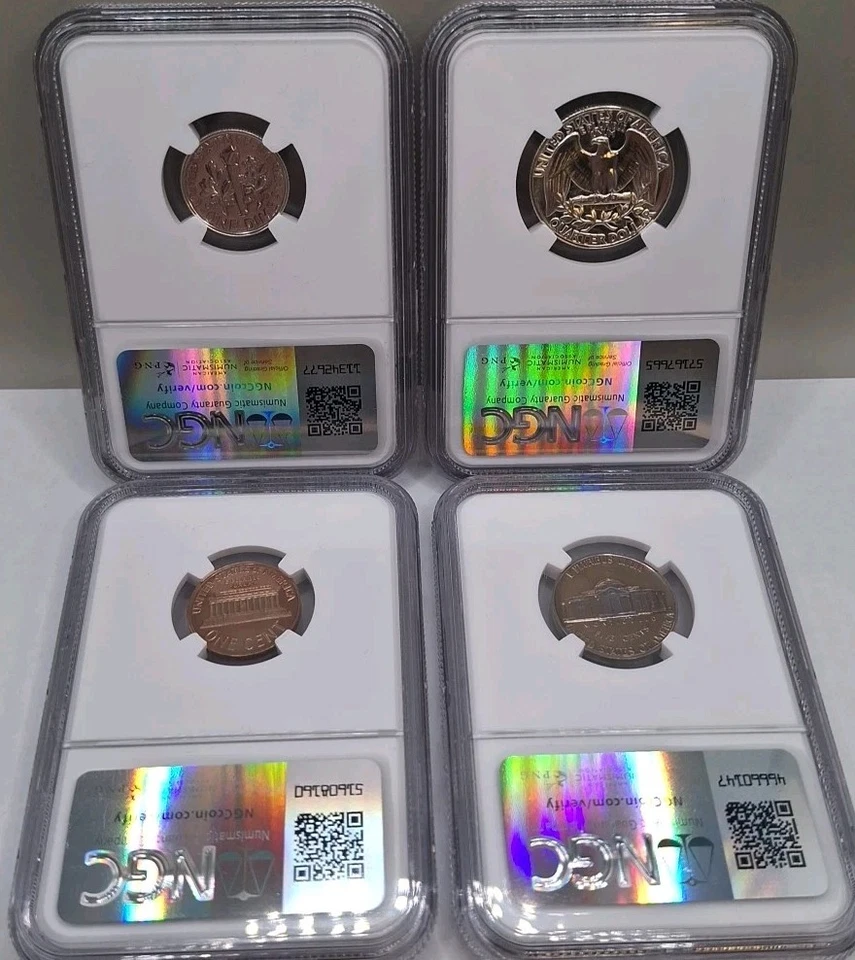 1961 4 COIN SILVER PROOF SET 1c, 5c, 10c, 25c NGC GRADED PF67.  NO 50C COIN  - Image 2 of 4