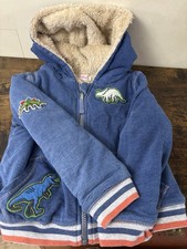 Cath Kidston Kids Blue Dinosaur Soft Denim Fluffy Jacket Coat Hoodie Age 5-6