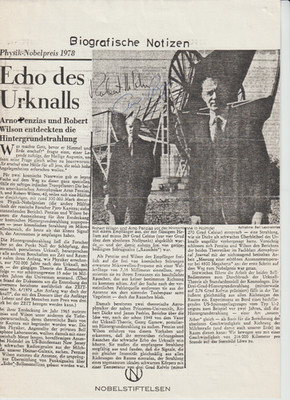 Nobelpreisträger Physik, Arno Penzias & Robert Wilson, orig sign Blatt, A4