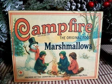 PRIMITIVE RETRO VINTAGE STYLE CHRISTMAS CAMPFIRE MARSHMALLOWS WINTER WOODEN SIGN
