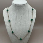 Vintage Miriam Haskell Necklace Gold Tone, Green Glass Flower/Round Beads