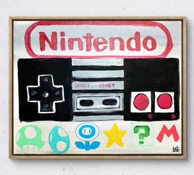 Vintage nintendo  game controller neo expressionism painting 14X11 canvas
