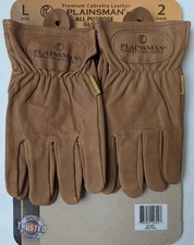 Plainsman Premium Cabretta Brown Leather Gloves, 2 Pairs Large