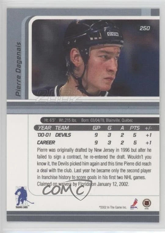 2001-02 ITG Be A Player Signature Series Pierre Dagenais #250 - Image 2 of 2