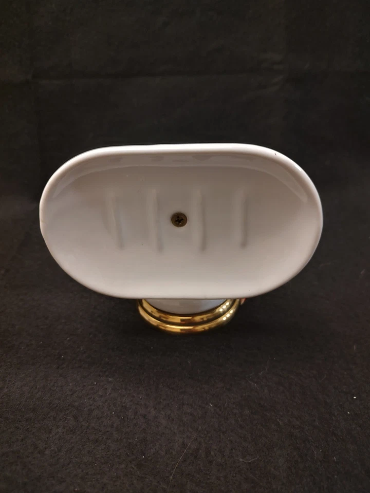 Porcelain Wall Mount Soap Dish White And Gold New No Box Bathroom Decor - Image 3 of 4