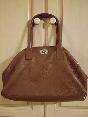 Furla Brown Leather Satchel Top Handle Bag Gold Hardware Italian