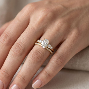 Authentic Oval Cut CZ Diamond Bridal Ring Set, Sterling Silver, Zirconia Matching Band