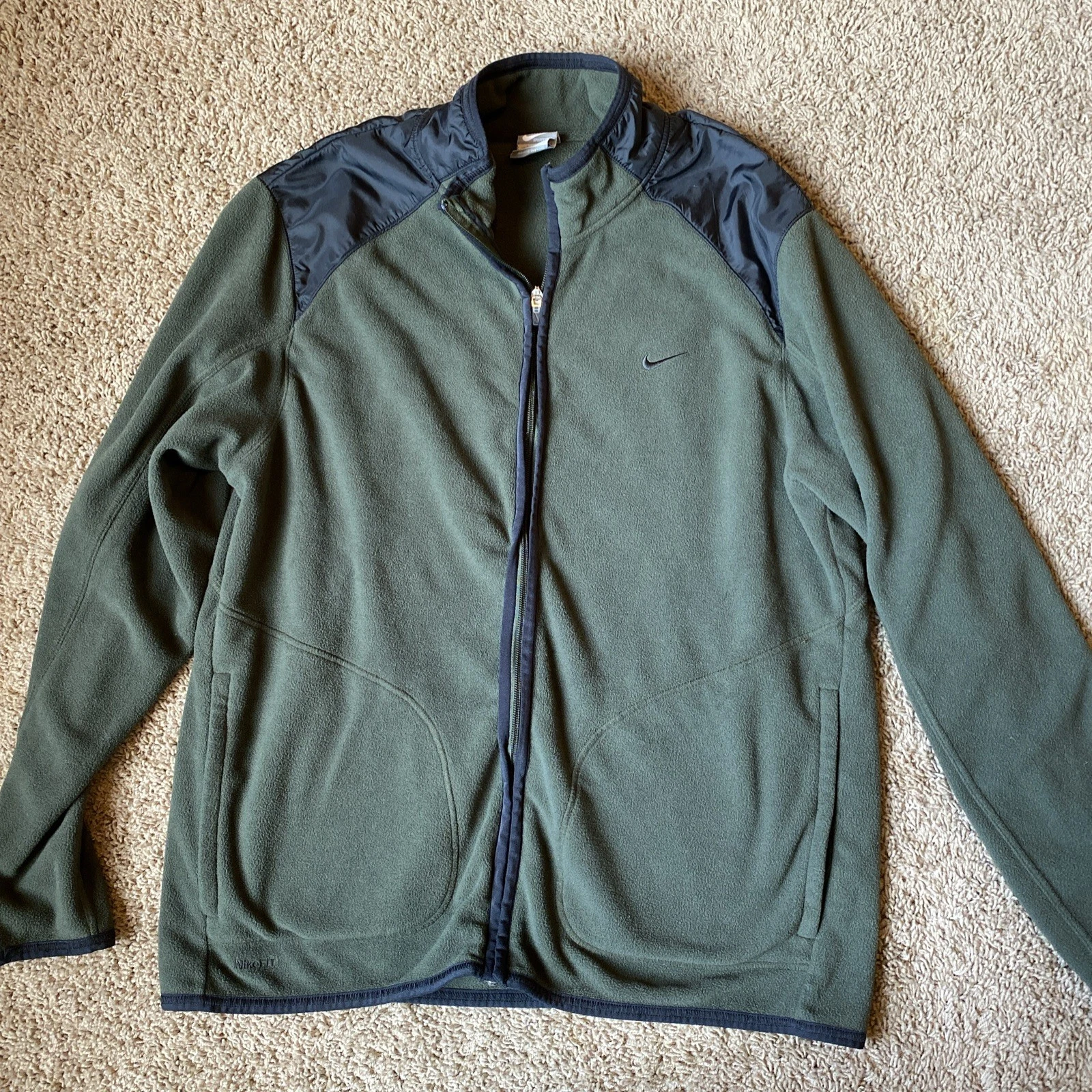 Nike Fleece Jacket Mens Large Green Therma Fit Zip Pockets Hiking Vintage Y2K