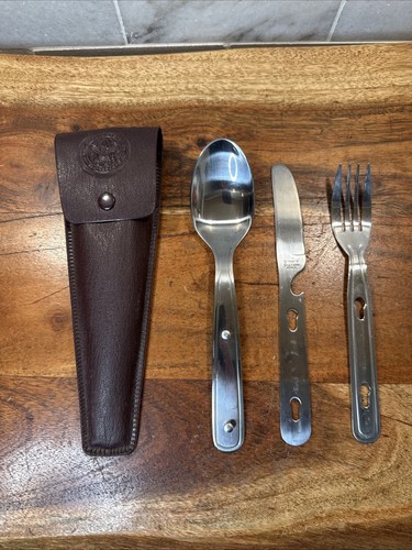 Vintage Boy Scouts BSA Mess Kit Folding Knife / Spoon / Fork in Vinyl Pouch