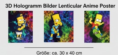 Poster 3D Lenticular Flip Effect,  3IN1 Bilder Die  Simpsons Bart Anime Cartoon