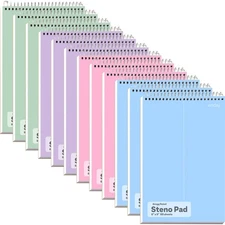 Steno Pads Spiral 6x9 12 Pack, Pastel Colors Gregg Ruled Steno Pad, White Spi...