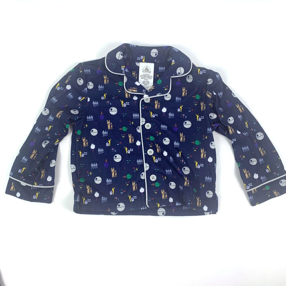 Disney Store Star Wars Pijama Set Niños Talla 2 Azul Estrella de la Muerte Halcón Droides Chewie Foto 2 de 4