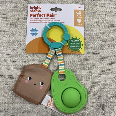 Bright Starts Perfect Pair Avocado & Toast 2-in-1 Teether Toy NWT