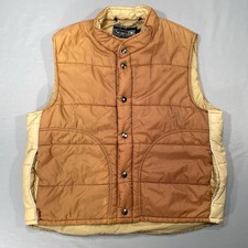 Vntg 70/80 s Sears Puffer Vest Mens L Brown/Tan Snap Up Sleeveless Nice Fading