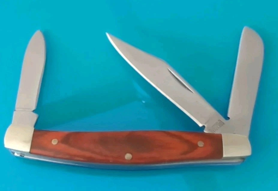 NAVAJA DE BOLSILLO plegable Sheffield 3 hojas mango de madera inoxidable de colección INGLATERRA 3,25" * Foto 2 de 4