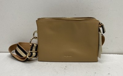 Ted Baker London Tan Leather Triple Compartment Crossbody Bag Webbing Strap NWT