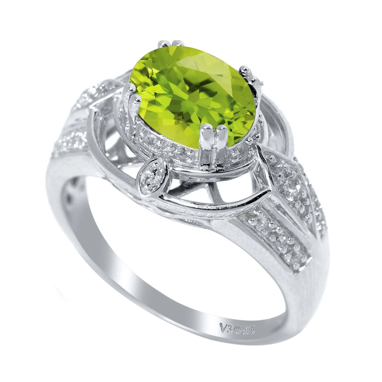 1.50Ct Oval Cut Natural Peridot 14k White Gold Plated 925 Bridal Engagement Ring