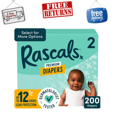 Rascals Premium Baby Diapers, Size 2, 200 Count, Ultra Absorbent, Soft & Gentle 0.22 per diaper