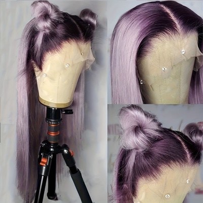 Purple Long Silky Straight Lace Front Wigs 13x4 Free Part Ombre Color Hair Party