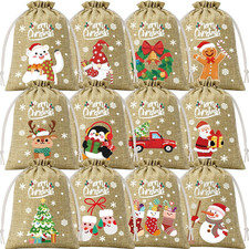 72Pcs Christmas Burlap Gift Bags with Drawstring, 5X7In Christmas Linen Treat Ba