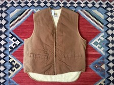 Vintage 70s Carhartt Wool Sherpa Lined Vest Scovill Zip Up Size Large Tan Brown