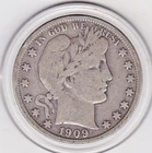 1909   S   Barber   Half  Dollar  (90% Silver)  Coin