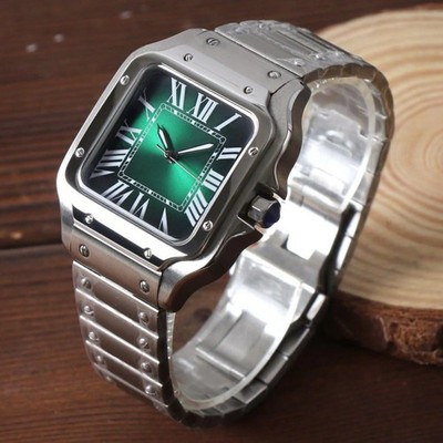 Automatic Watch 38mm | NH35 Movement | silver | green Roman Dial | Sapphireglass