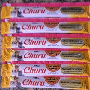 6 Inaba Churu Soft Snack Cat Treats for Cats Salmon & Chicken Recipe 6 Pack