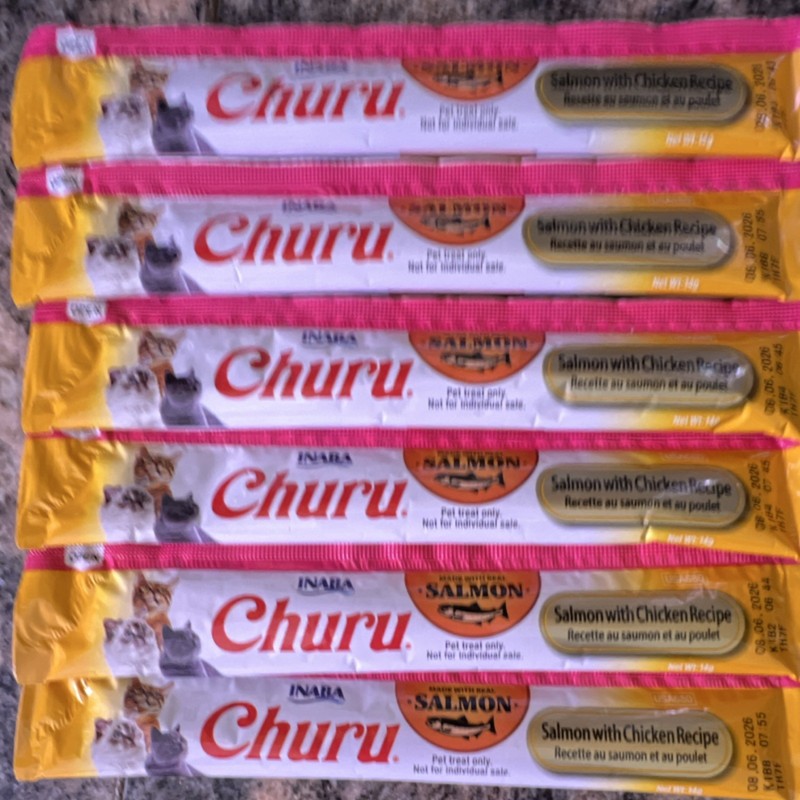 6 Inaba Churu Soft Snack Cat Treats for Cats Salmon & Chicken Recipe 6 Pack