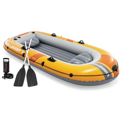 INTEX 66313EP Challenger 3 Inflatable Boat Set with 54'' Oars, Pump, & Oar Locks