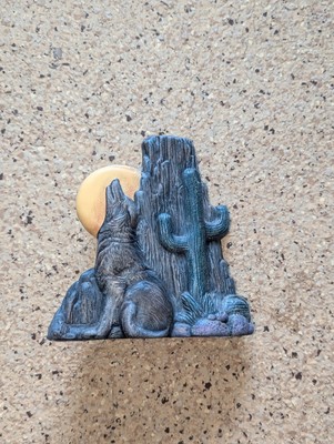 Lone Wolf Moon Southwestern Cactus Mexico Nightscape 3D Sculpture Art Figure