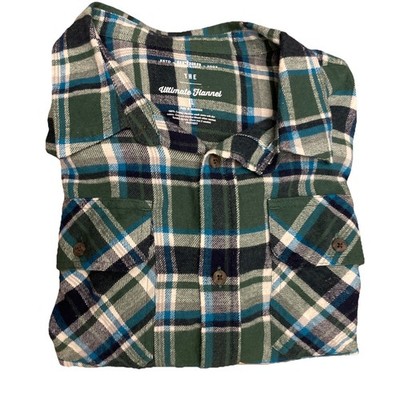 URBAN PIPELINE Womens XL Ultimate Flannel Shirt Green w Blue Plaid L/S