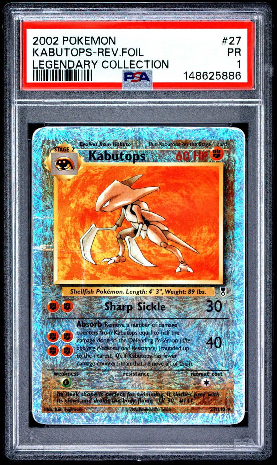 Kabutops Reverse Holo PSA 1 2002 Pokemon Legendary Collection #27 LOW POP