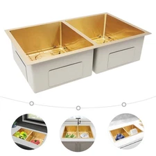 Double Bowl Sink Kitchen Sink 304 Stainless Steel Sink with Grid and Drainer