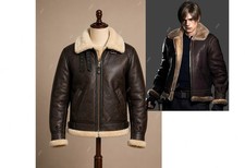 Leon Kennedy RE4 Inspirado Chaquetas de Cuero de Oveja Marrón Juegos con disfraces Chaqueta Gamer