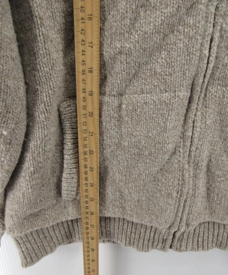 LL Bean Sweater Men Large Tall Brown Lambswool Cardigan Flannel Lined Chunky - Image 4 of 4