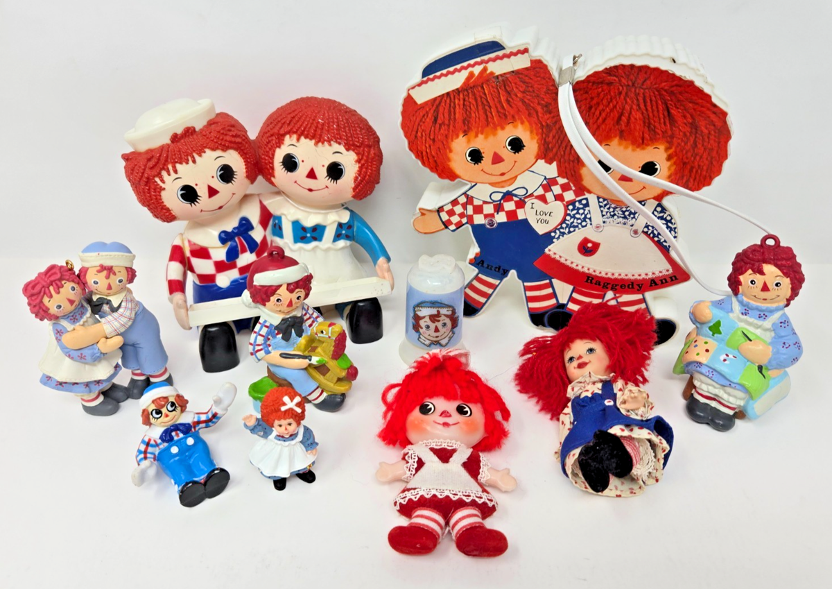 Mixed Item LOT Vintage Raggedy Ann & Andy Collectibles Plush Doll