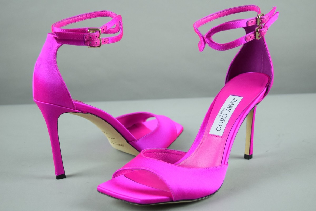 NIB Jimmy Choo Alani 95 Satin Fuchsia Heels Sandals sz 39.5 Shoes