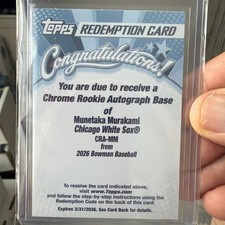 Munetaka Murakami 2026 Bowman Chrome Rookie Auto Base Autograph Redemption SOX