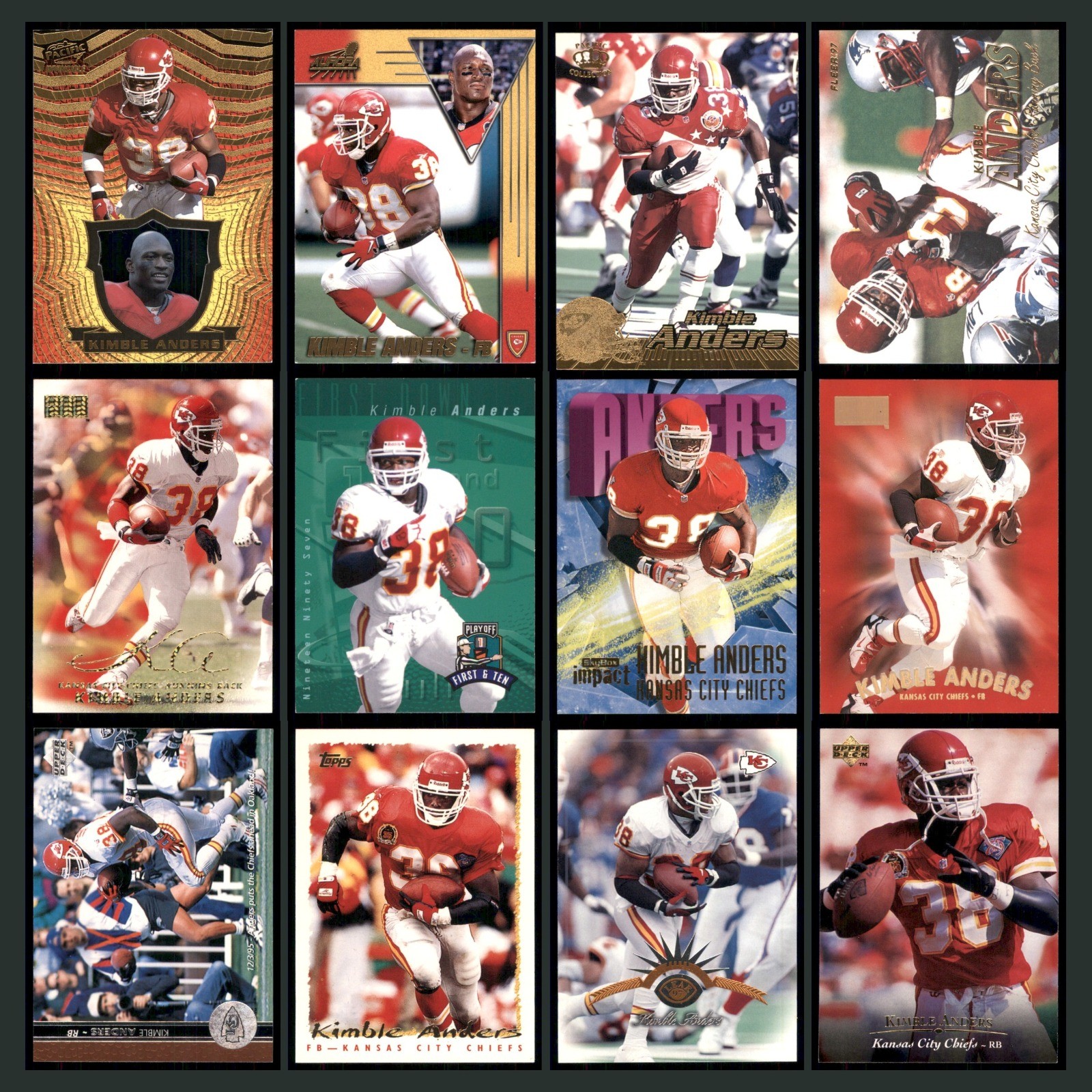 Kimble Anders Lot 12 Football Cards 1997 Pacific Kansas City Chiefs Set NFL EX