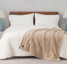 Berkshire Life Heated Luxe Faux Fur Throw Electric Blanket TAN 50" x 60" Ez touc