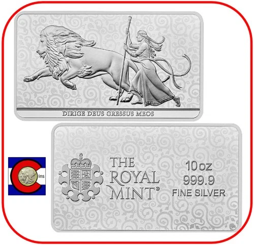 2025 UK Una and Lion 10 oz 0.9999 Silver BU Bar in Capsule - The Royal Mint