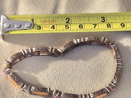 Brazalete Vintage Tono Bronce Joyas Rosa/Melocotón Piedras Preciosas Vidrio Estrás - Imagen 5 de 9