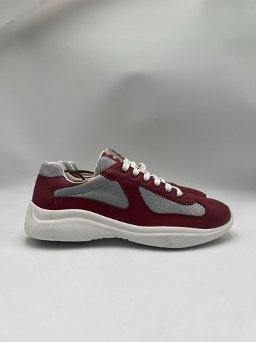 Prada America's Cup sneakers in red Leather Silver Mesh Size 7UK