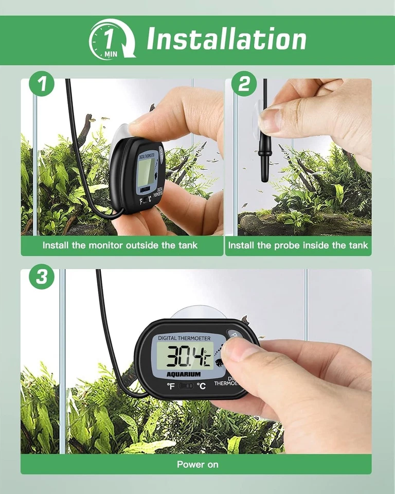 Black Aquarium Thermometer With Lcd Display And Submerge Probe Easy To Use - Image 2 of 4