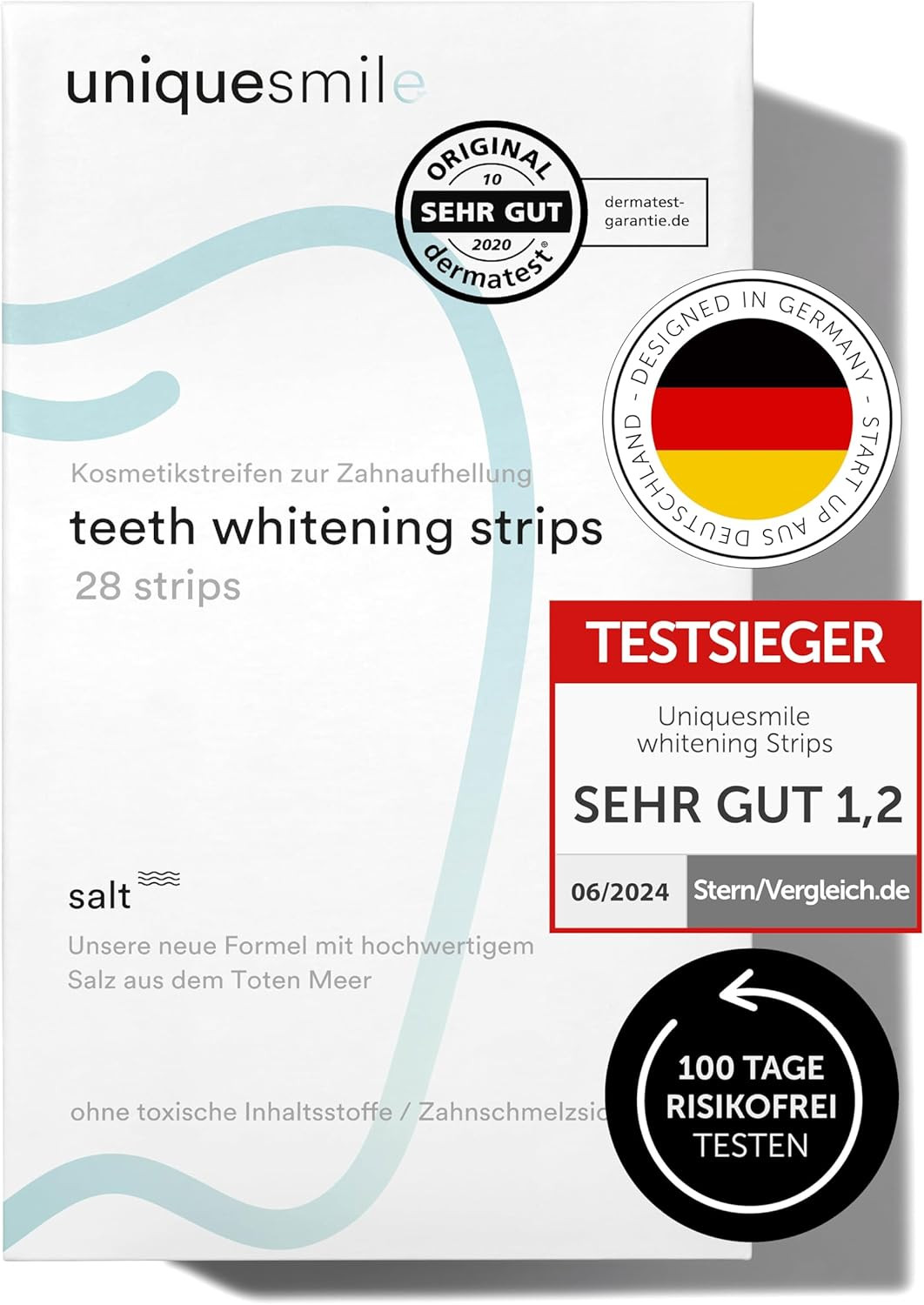 Uniquesmile Zahnaufhellung Strips, Testsieger 2024, 28 Stück, peroxidfrei