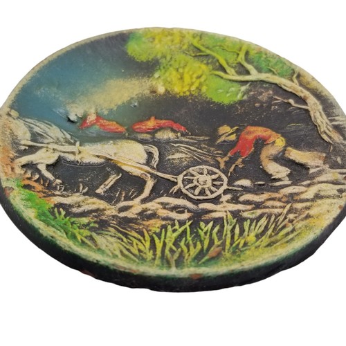 Folk Art Terracotta Wall Plate Red Clay Pottery Landscape Scene Hand Painted - Picture 9 of 12