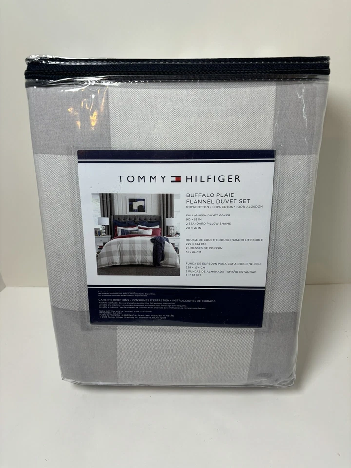 Juego de fundas funda nórdica Tommy Hilfiger Buffalo de franela a cuadros queen completa gris marfil Foto 4 de 4